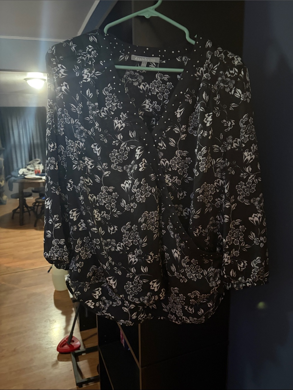 Petite Studio Black and White Floral Wrap Blouse